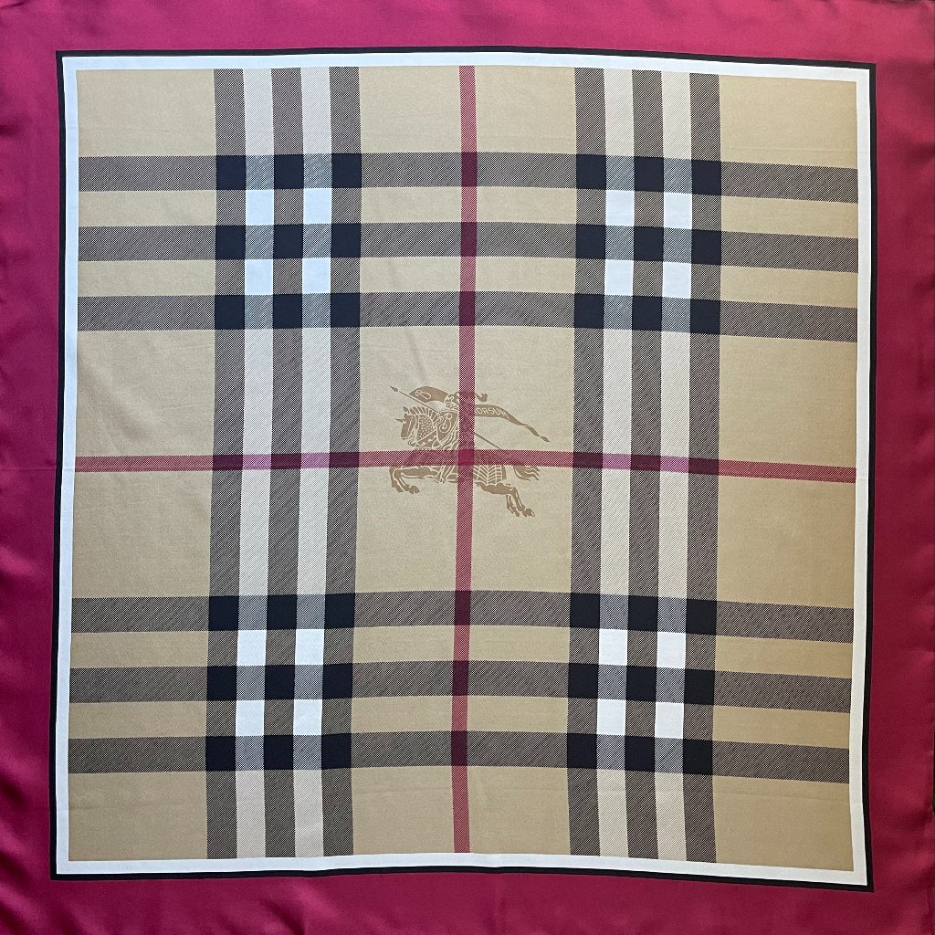 New Burberry Scarf Classic Beige Check Pattern Red Border Silk Scarf Wrap